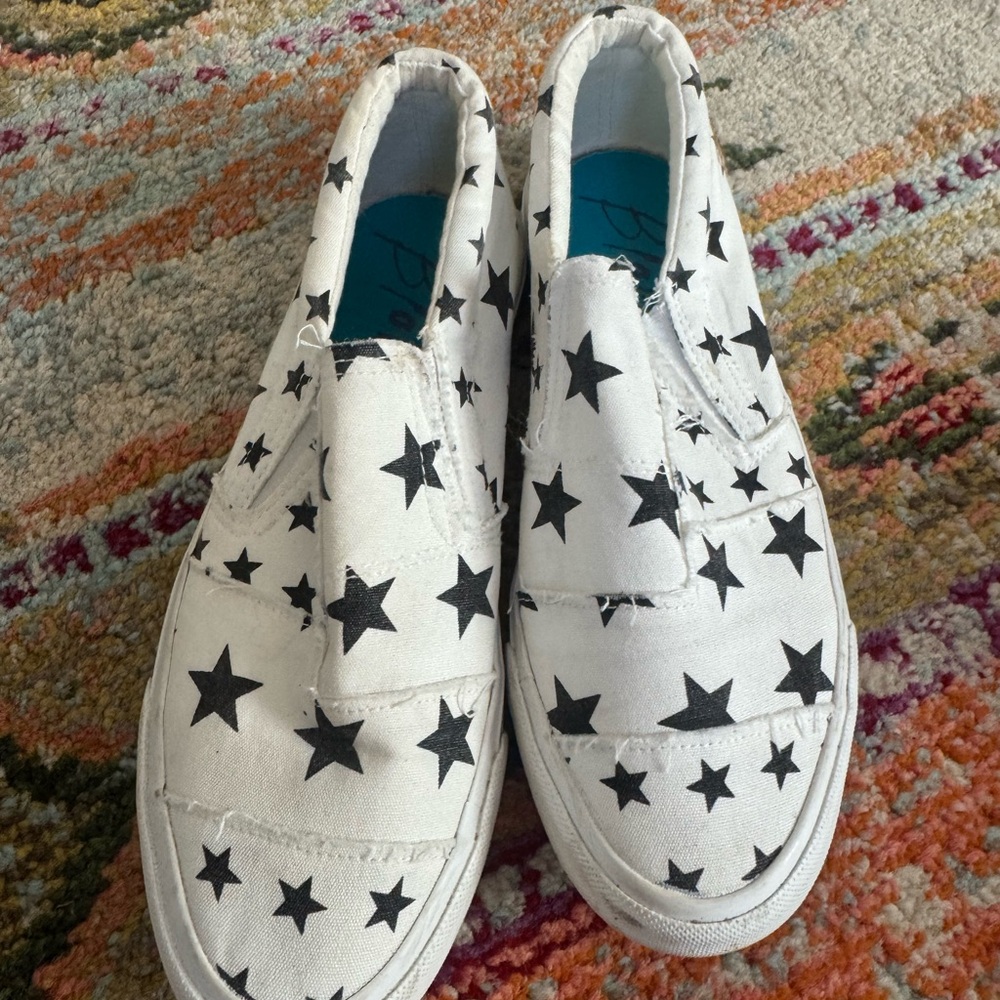 Blowfish White and Black Starry Slip-On Sneakers